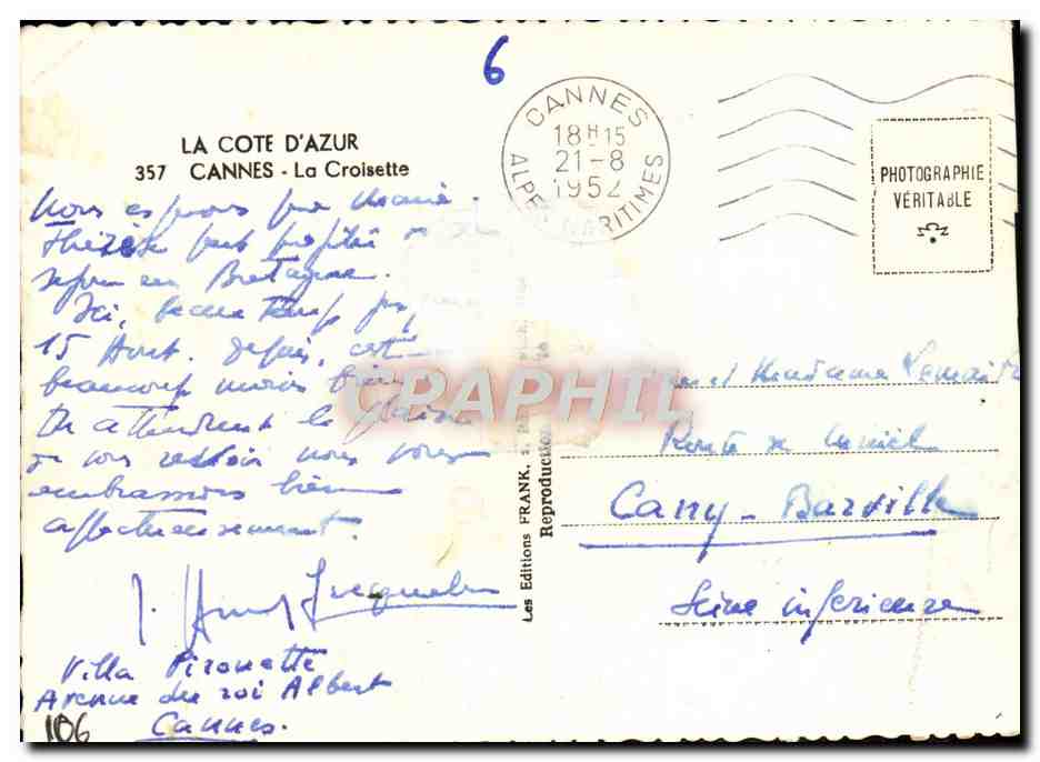 CPM Cannes La Croisette et les grands hotels — Verso
