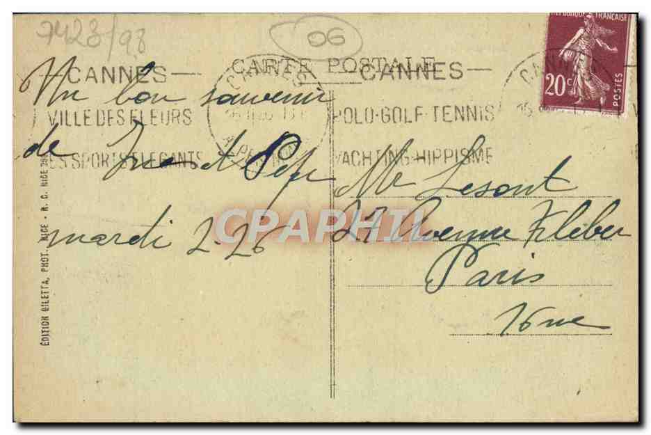 CPA Cannes Boulevard et Bains de la Croisette — Verso
