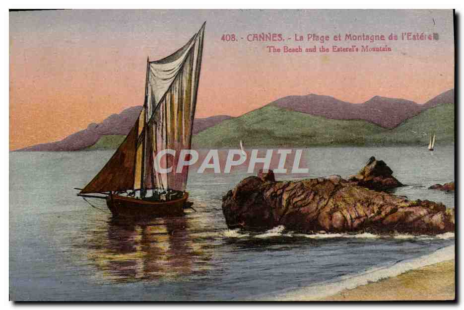 CPA Cannes La Plage et Montagne des L'Esterel Bateau 