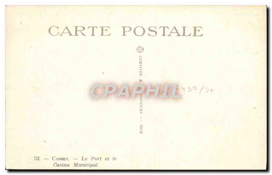 CPA Cannes Le port et le Casino Municipal Bateau Linotte III — Rückseite