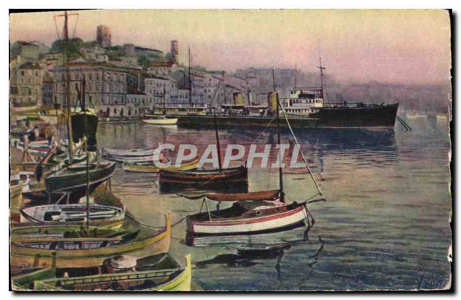 CPA Cannes Le Port et le Mont Chevalier Bateau
