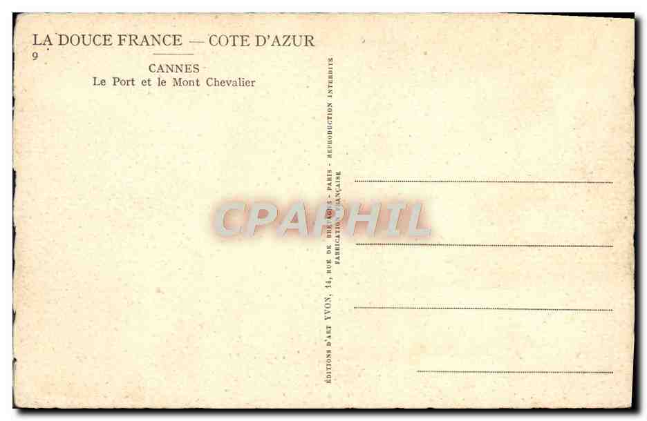 CPA Cannes Le Port et le Mont Chevalier Bateau — Rückseite