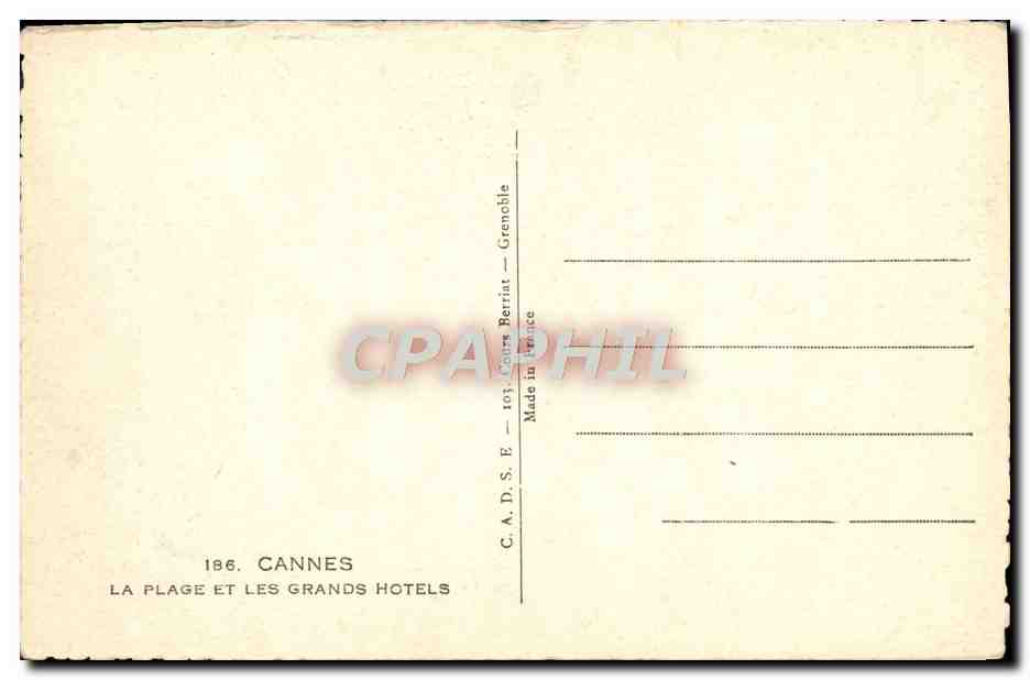 CPA Cannes La Plage et Les Grands Hotels — Verso