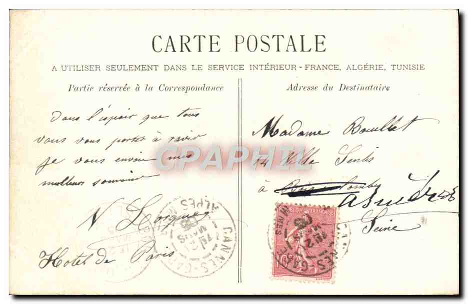 CPA Cannes Tour du Mont Chevalier et Calvaire — Verso