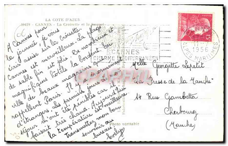 CPA Cannes La Croisette et le Suquet — Verso