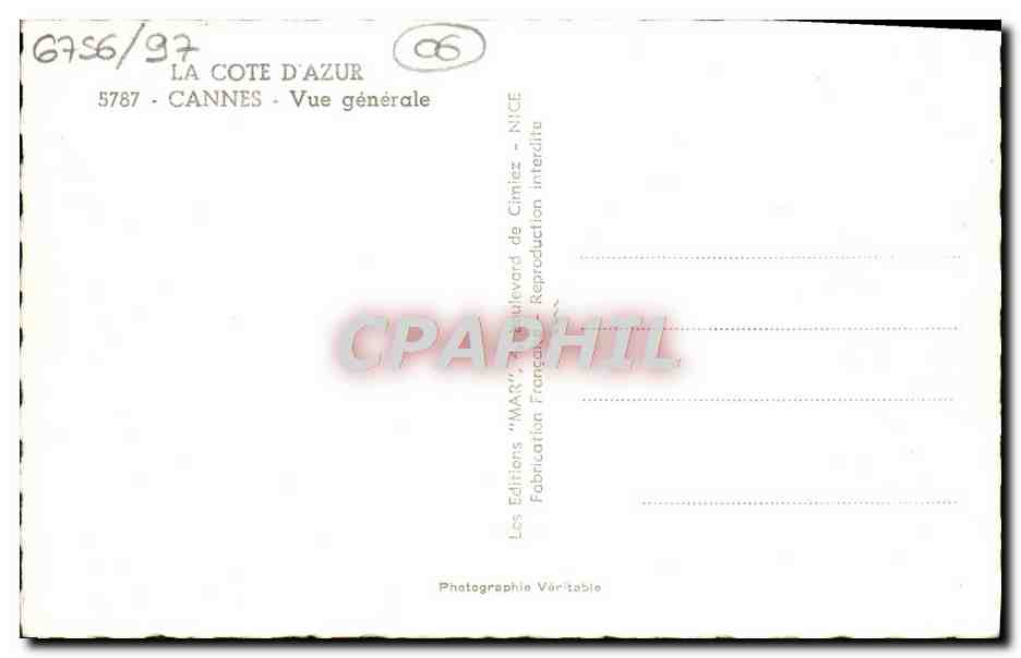 CPA Cannes Vue Generale — Verso