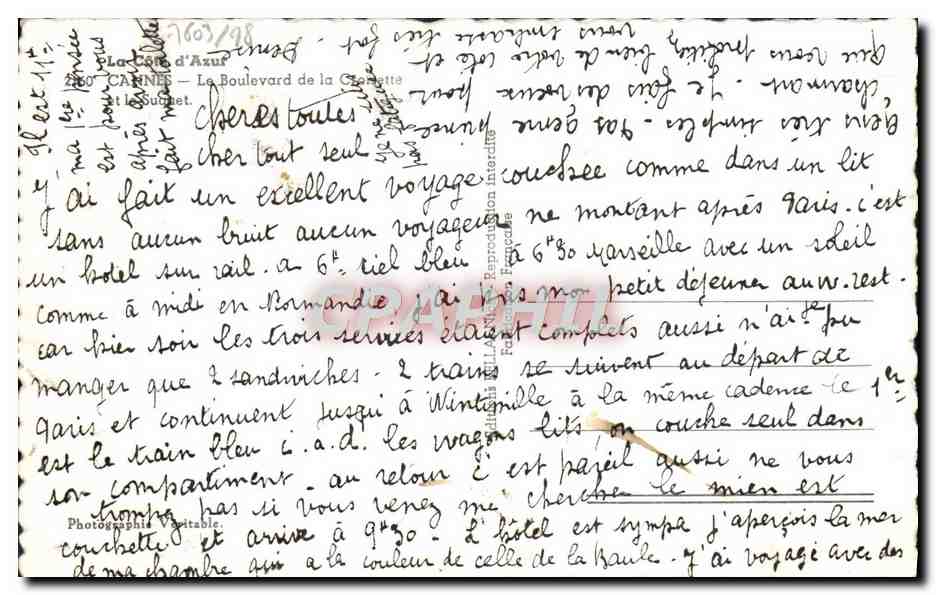 CPA Cannes Le boulevard de la Croisette et le Suquet — Verso