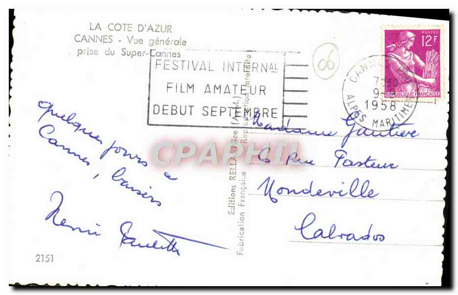 CPA Cannes Vue Generale Prise du Super Cannes — Verso
