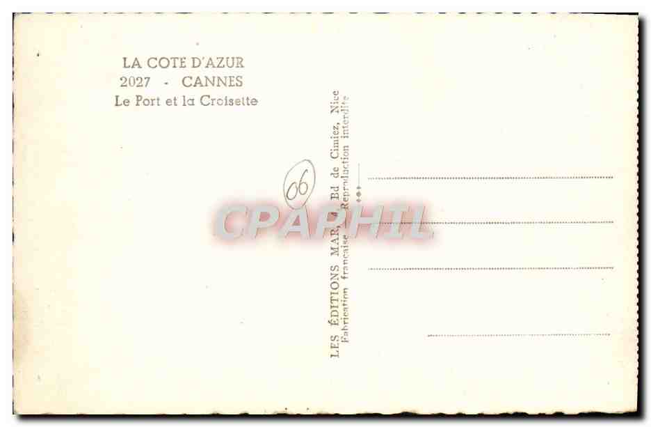 CPA Cannes Le Port et la Croisette Bateaux — Verso