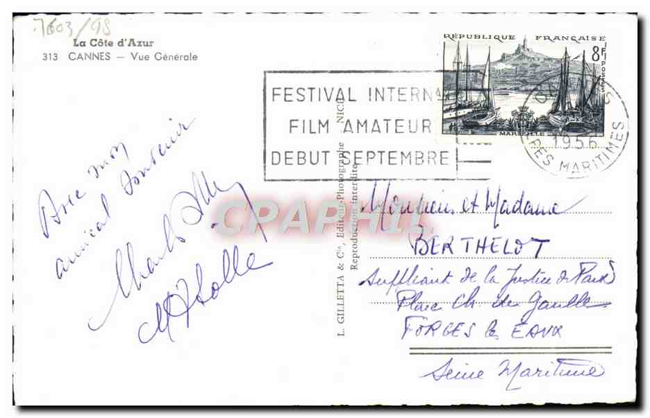 CPA Cannes Vue Generale — Verso