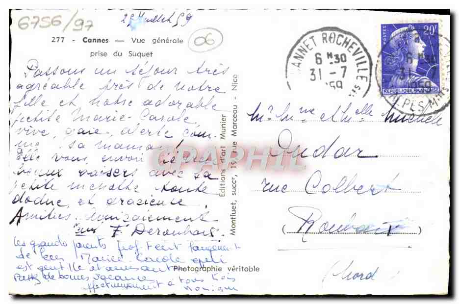 CPA Cannes Vue Generale Prise du Suquet — Verso