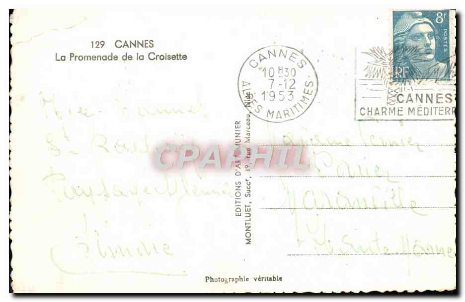 CPA Cannes La Promenade de la Croisette — Verso