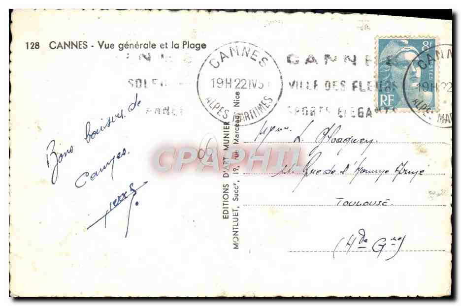 CPA Cannes Vue Generale et la Plage — Verso