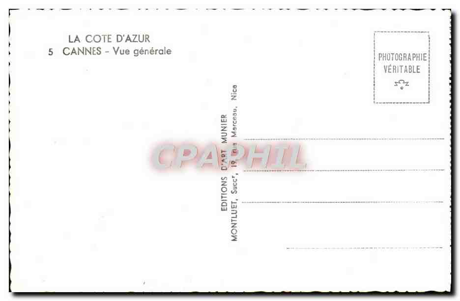 CPA Cannes Vue Generale — Verso