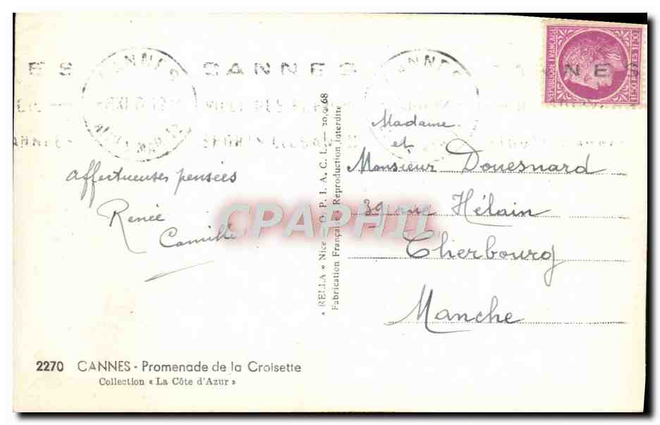 CPA Cannes Promenade de la Croisette Automobile  — Verso