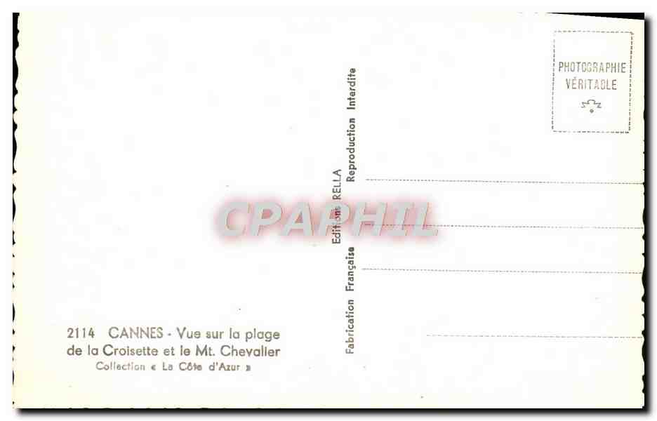 CPA Cannes Vue Sur la Plage — Verso