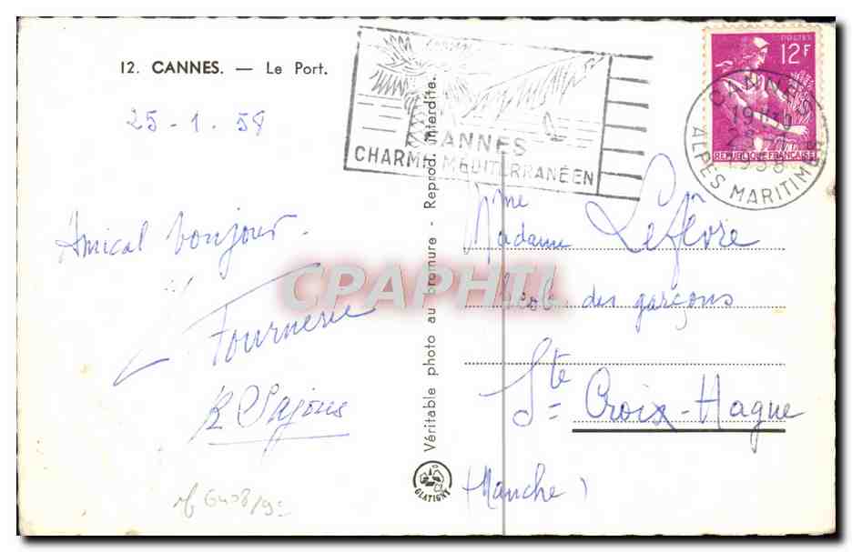 CPA Cannes Le Port — Rückseite
