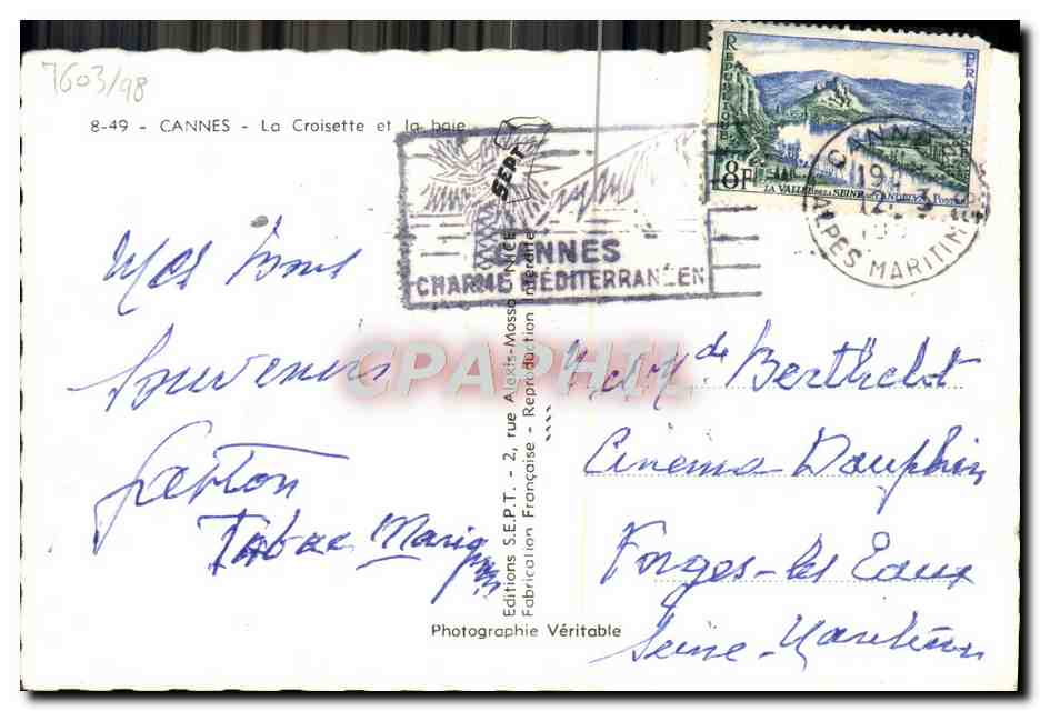 CPA Cannes La Croisette et la Baie — Rückseite
