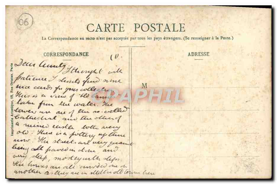 CPA Cannes Suquet — Verso
