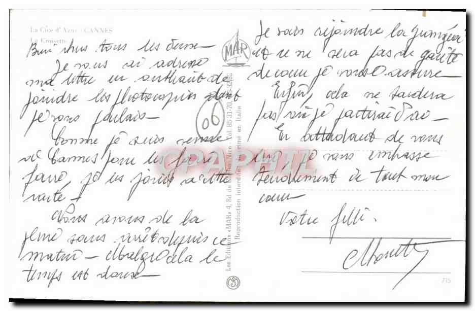 CPM Cannes La CRoisette — Verso