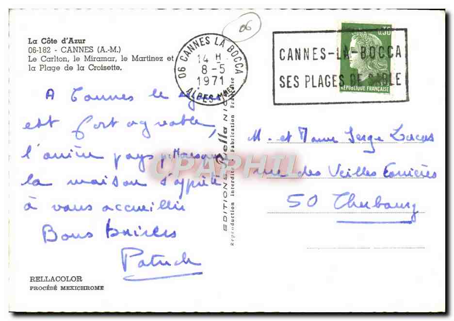 CPM Cannes Le Carlton le Miramar la Martinez — Rückseite