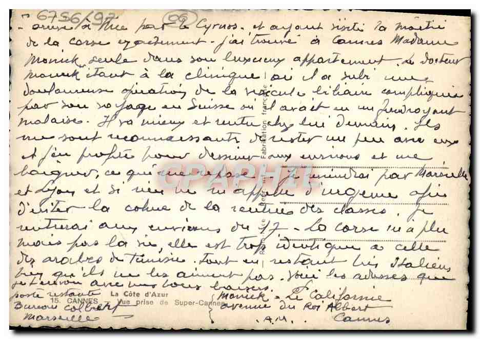CPA Cannes Vue Prise de Super Cannes — Verso