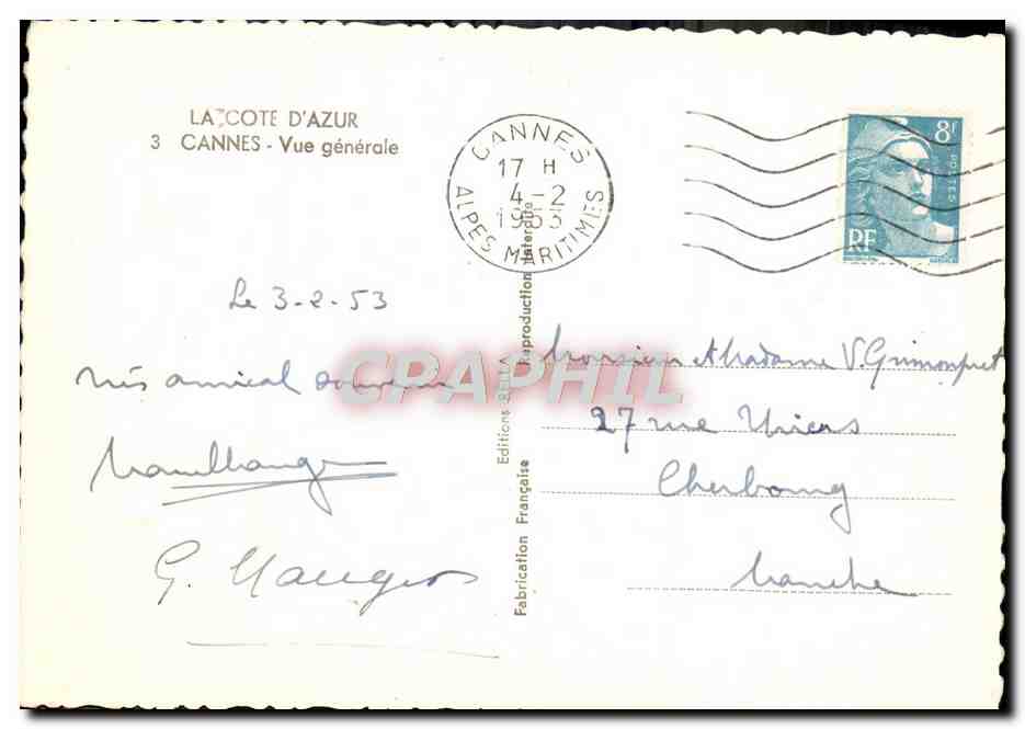 CPA Cannes Vue Generale — Verso