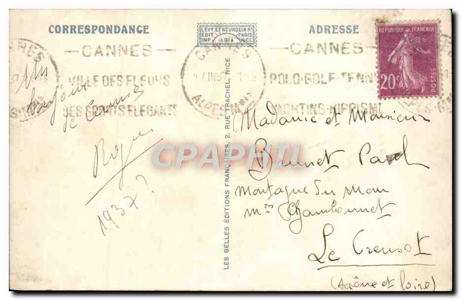CPA Cannes Vue Generale — Verso