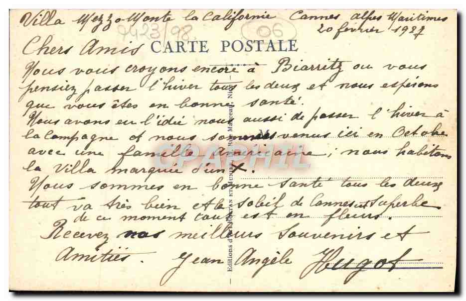 CPA Cannes Vue Generale Prise de la Californie — Verso