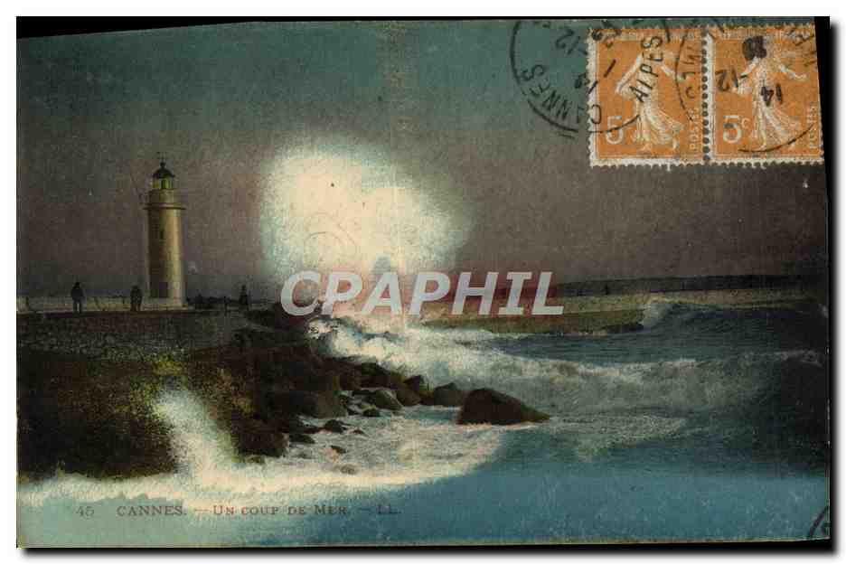 CPA Cannes Un Coup De Mer Phare