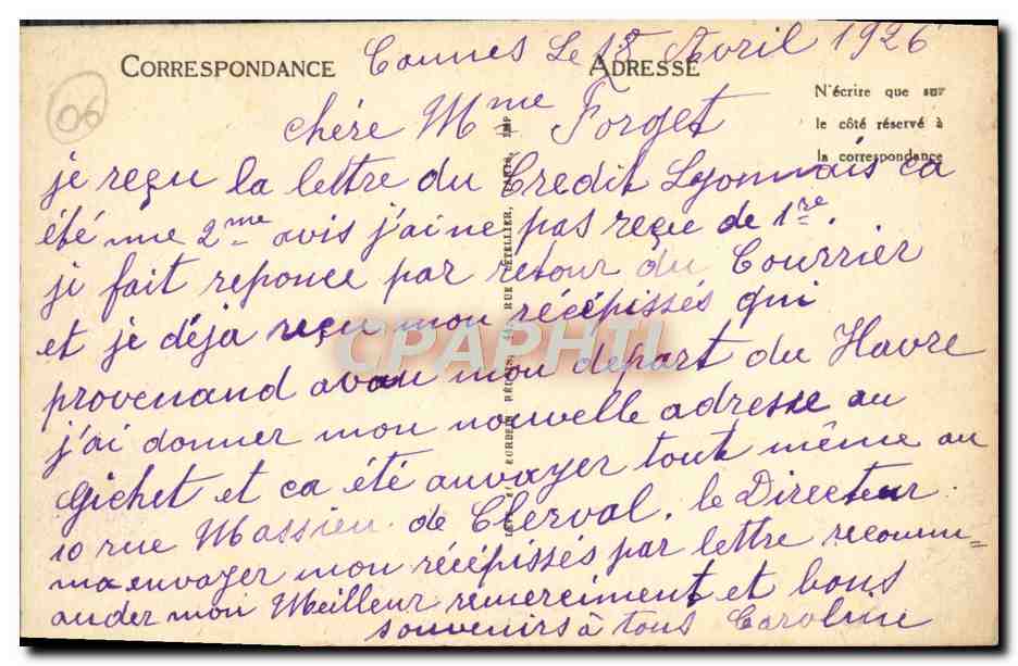 CPA Cannes Promenade De La Croisette L'hotel Gonnet  — Verso