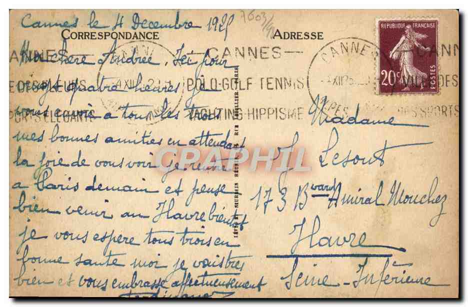 CPA Cannes Vue Prise Des Villas De La Californie — Verso
