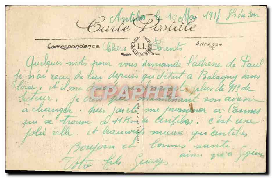 CPA Cannes Le Carlton Hotel et les Bains de la Croisette — Rückseite