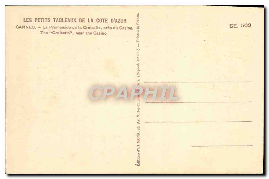 CPA Cannes Promenade De La Croisette — Verso