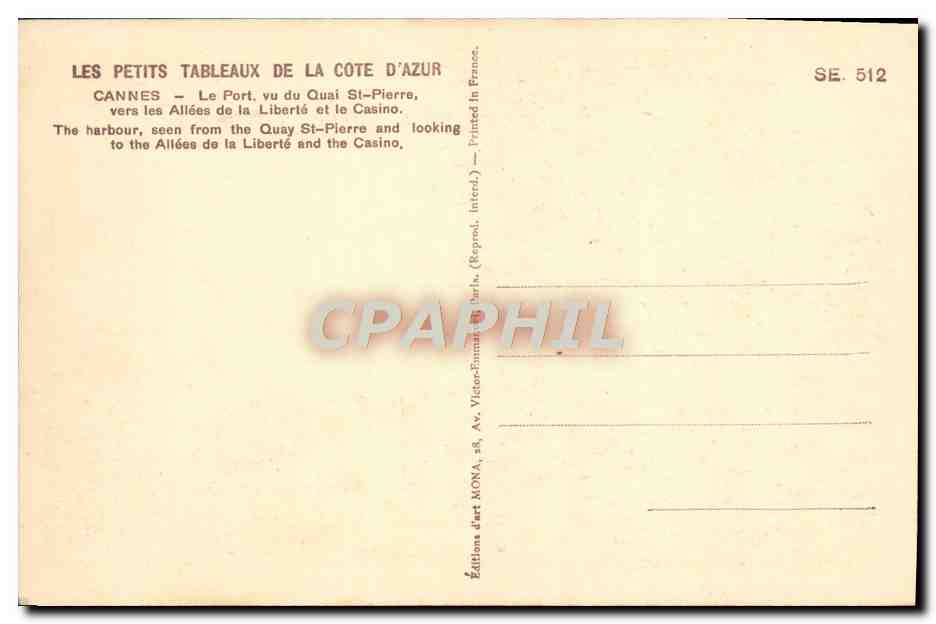 CPA Cannes Le Port Vu Du Quai St Pierre Bateau — Verso