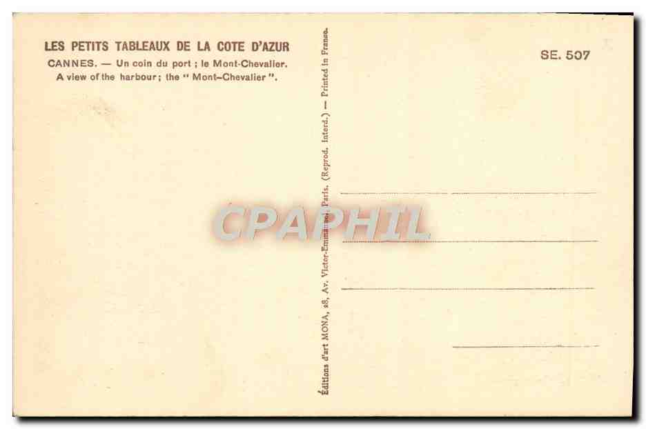CPA Cannes Un Coin du Port le Mont Chevalier Bateaux — Rückseite