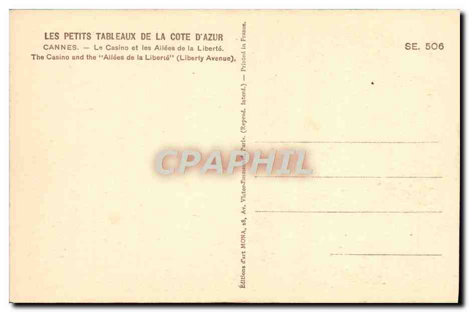 CPA Cannes Le Casino et Les Allees de la Liberte Enfant Vieillard — Verso