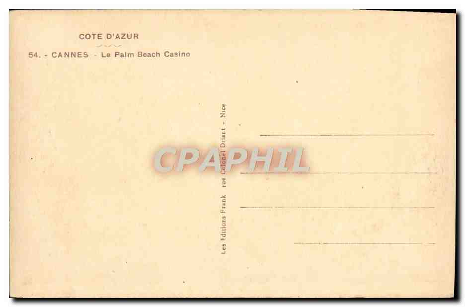 CPA Cannes Le Plam Beach Casino Bateau — Rückseite