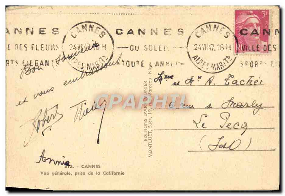 CPA Cannes Vue generale prise de la Californie  — Rückseite