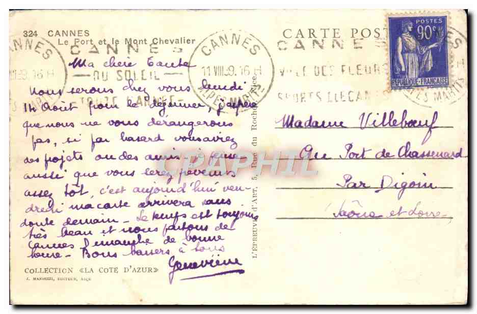 CPA Cannes Le Port et le Mont Chevalier Bateaux  — Rückseite