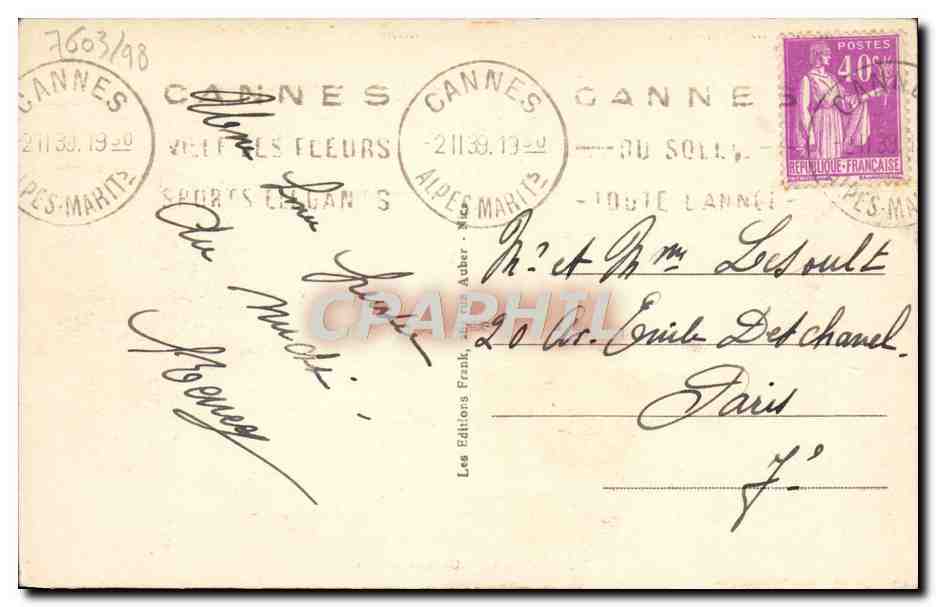 CPA Cannes Un coin du Port Bateaux — Verso