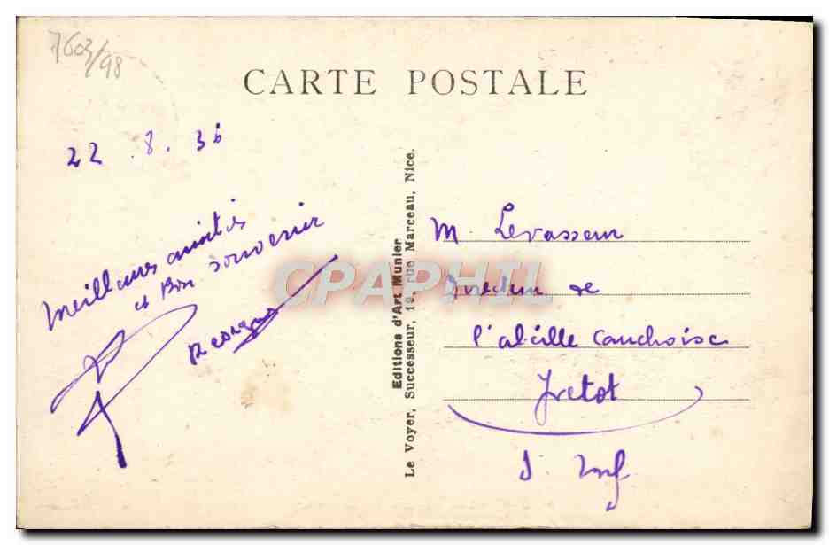 CPA Cannes Vue sur le Mont Chevalier  — Rückseite