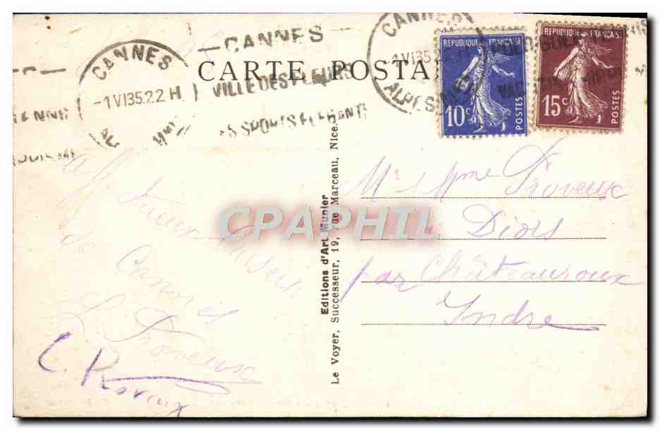 CPA Cannes Le Port et le Mont Chevalier  — Verso