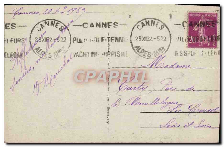CPA Cannes Promenade de la Croisette Hotel Carlton — Verso