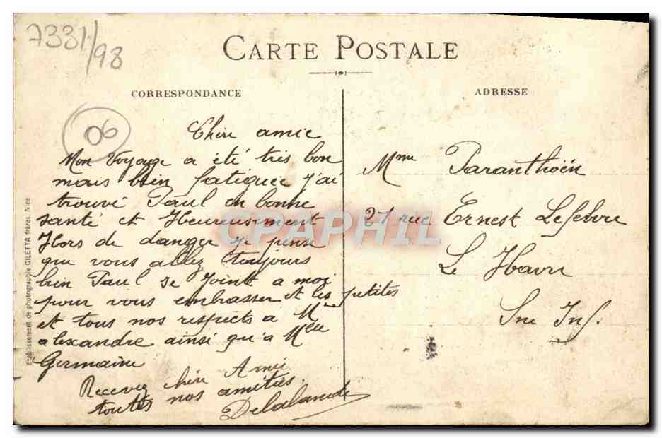 CPA Cannes Grand Hotel Gallia Hopital Temporaire  — Verso
