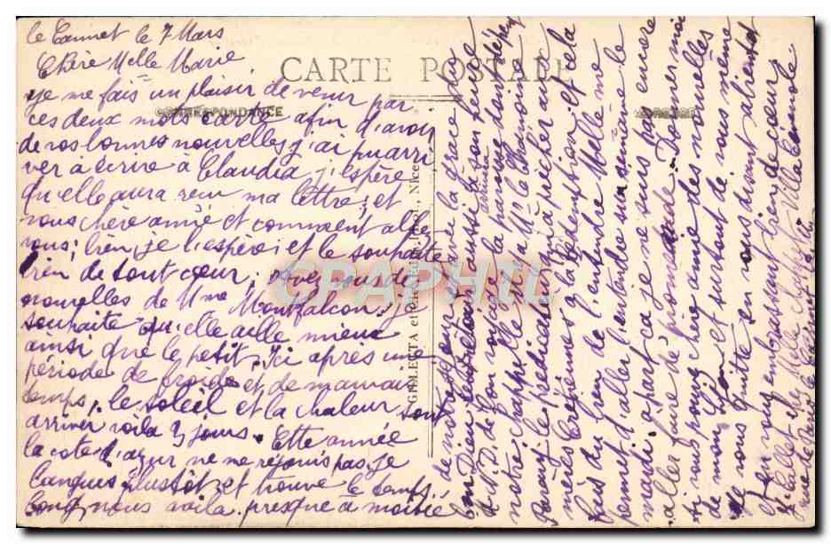 CPA Cannes Le Cours et le Casino pris Mont Chevalier  — Rückseite