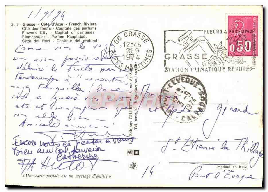 CPM Grasse Cote d'Azur French Riviera Cite des fleurs Capitale des Parfums — Verso