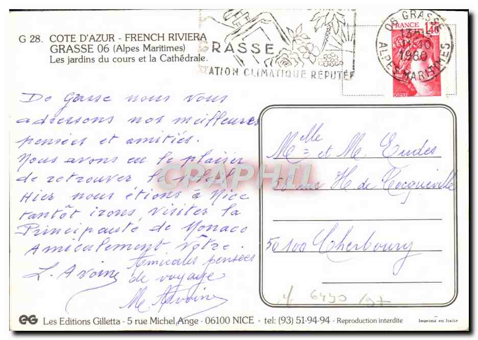 CPM Grasse Les Jardins du cours et la Cathedrale  — Rückseite