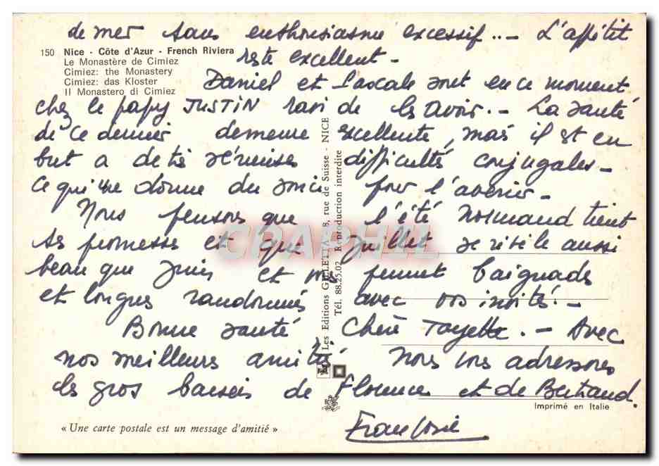 CPM Nice Cote d'Azur Frech Riviera Le Monastere de Cimiez  — Rückseite