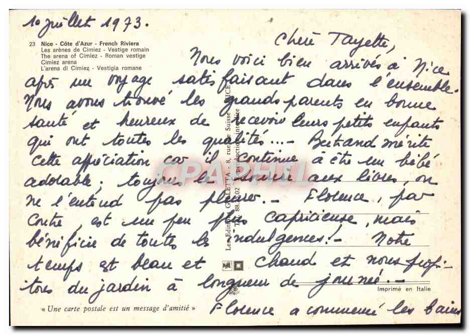 CPM Nice Les Arenes de Cimiez Vestige Romain — Rückseite